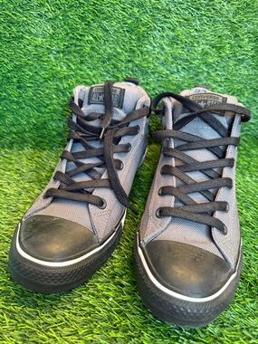 Converse All-Star Unisex Gray and Black Mid-Top Canvas Sneakers M 9. W 11